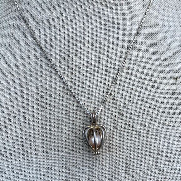 Sterling Silver Caged Pearl Necklace Love Jewelry Lucas Lameth - Picture 9 of 9